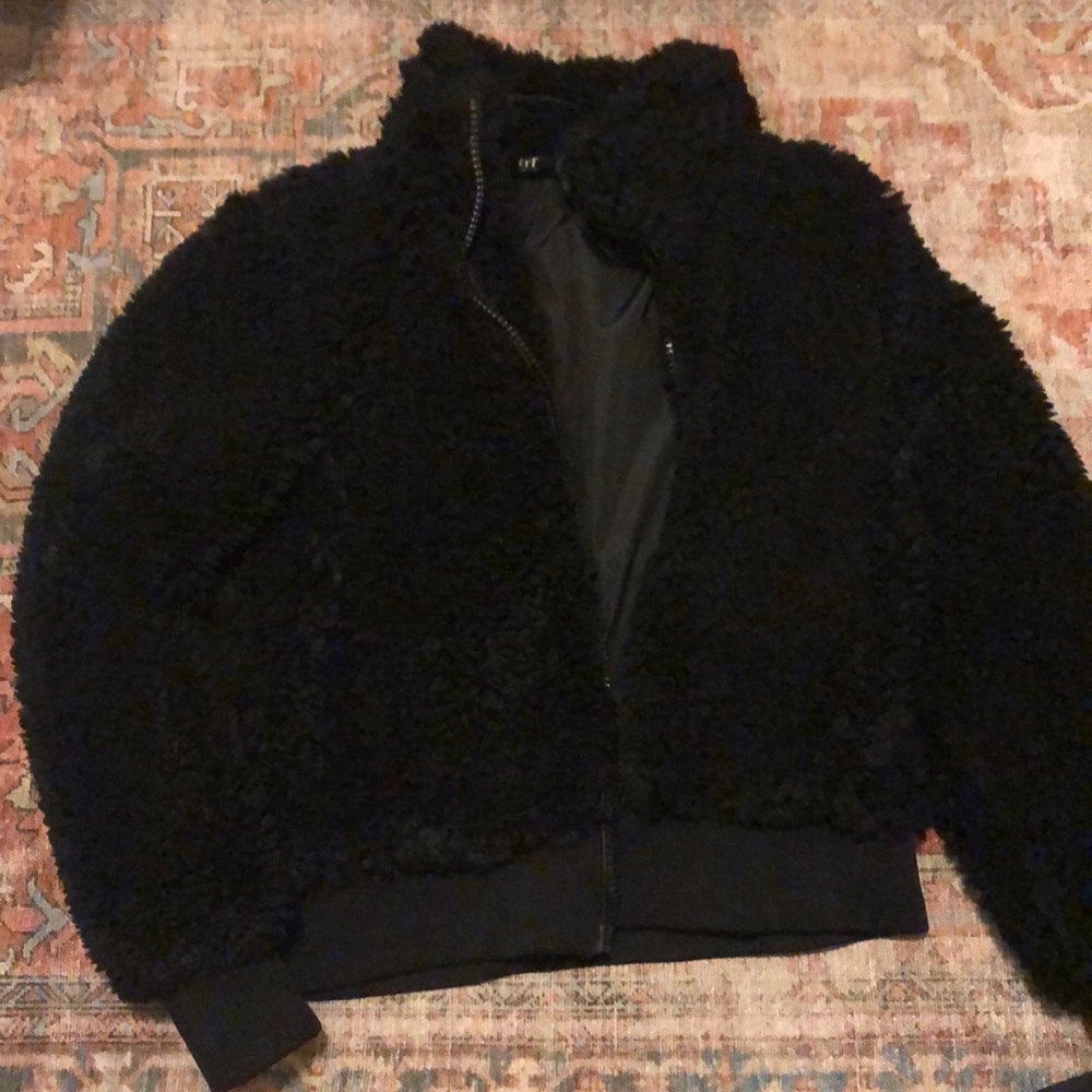 Zara black teddy jacket xs